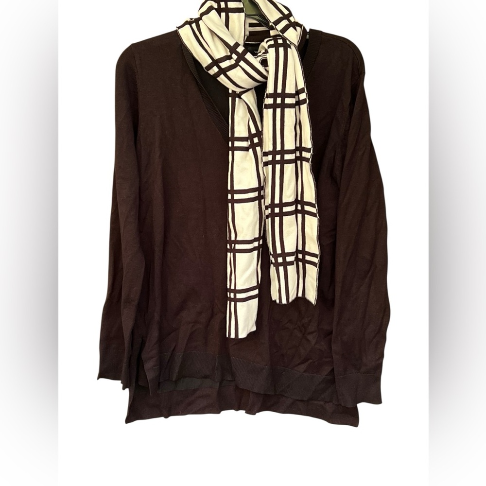Verve Ami Black V-Neck Sweater with Attached Scarf Women’s M - Preloved